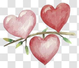 Cartoon - Hearts On Branches Watercolor Illustration Transparent PNG