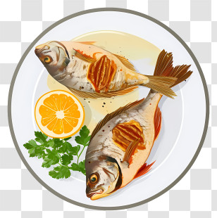 Minimalized Flat Vector Illustrate - Delicious Grilled Fish Served With Lemon And Parsley Transparent PNG