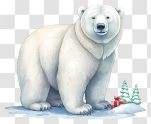 Polar Bear - Majestic Polar Bear With Christmas Gift Transparent PNG