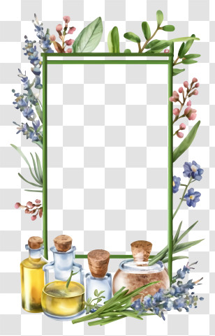 Wreath - Floral Frame With Essential Oil Bottles Transparent PNG