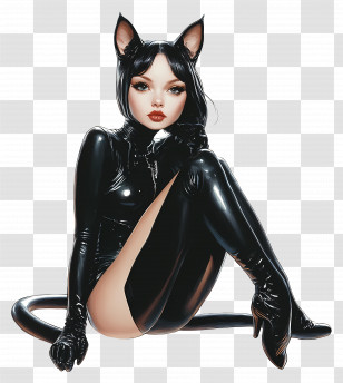 Cat Girl - Stylish Catwoman Character Transparent PNG