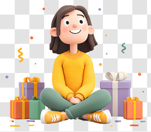 Happy Shopping - Girl Surrounded By Presents Transparent PNG