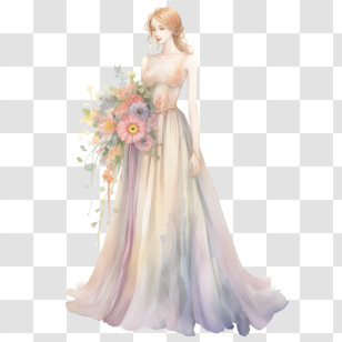Wedding Dress
 - Illustration Of A Bride In A Pastel Wedding Dress With Flowers Transparent PNG