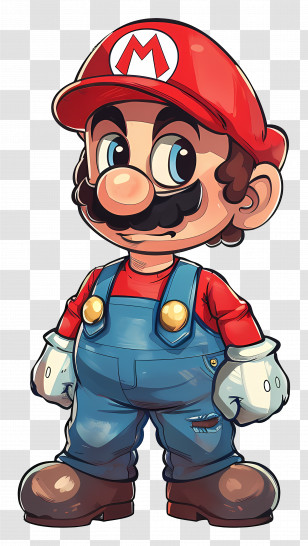 Mario - Cartoon Character In Red Hat And Overalls Transparent PNG