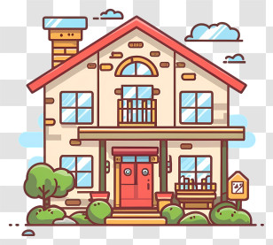 House - Cartoon House With Red Roof Illustration Transparent PNG