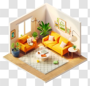 Living Room - Cozy Living Room With Bright Furniture Transparent PNG