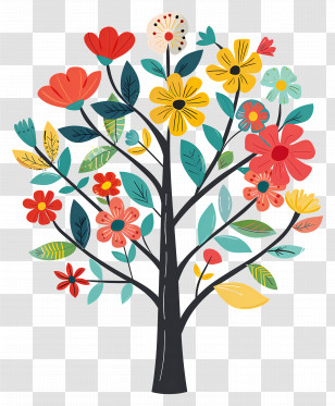 Flower Tree - Decorative Floral Tree With Colorful Blossoms Transparent PNG