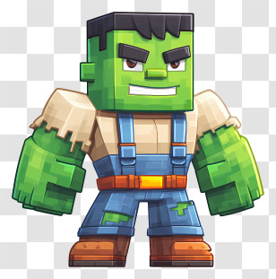 Minecraft Hulk - Green Blocky Character In Overalls Transparent PNG