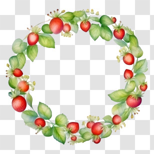 Strawberry - Fruit Wreath With Berries And Leaves Transparent PNG
