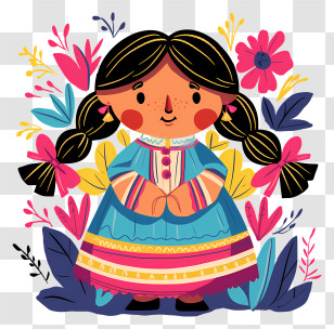 Mexican Doll - Colorful Girl With Decorative Patterns Transparent PNG