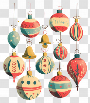 Vintage Christmas Ornaments - Colorful Hanging Christmas Ornaments Transparent PNG