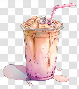 Milk Tea - Refreshing Iced Drink With Straw Transparent PNG