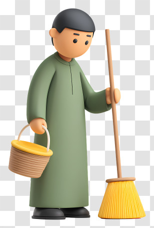 Islamic Man Cleaning Floor - Person With Broom And Basket Transparent PNG