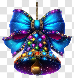 Elaborate Bell Art - Blue Bow Jeweled Holiday Bell Transparent PNG