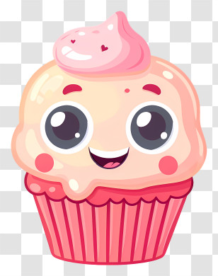 Cupcake Kawaii - Cute Cupcake With Happy Face Transparent PNG