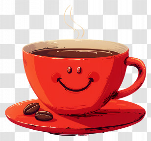 Red Coffee Cup - Smiling Coffee Cup Transparent PNG