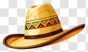 Yellow Straw Hat - Colorful Mexican Sombrero With Patterned Details Transparent PNG