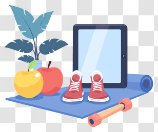Yoga Mat - Fitness Items With Shoes, Tablet, And Fruits Transparent PNG