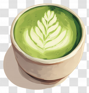 Matcha Milk Tea - Matcha Latte With Leaf Art Transparent PNG
