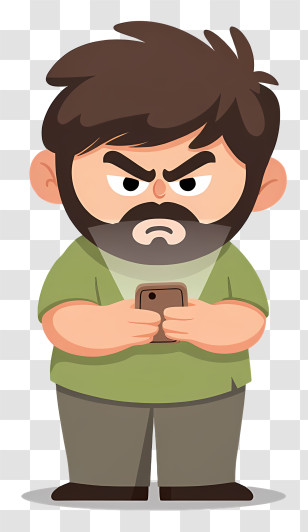 Grumpy Bearded Man On Phone Transparent PNG