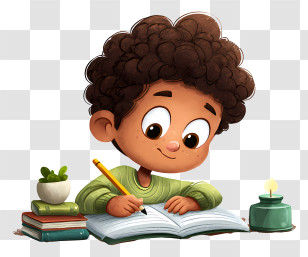 Child Doing Homework - Boy Writing With Books And Candle Transparent PNG