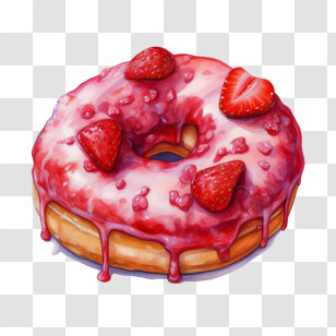 Donut - Strawberry Glazed Donut With Fresh Strawberries Transparent PNG