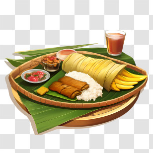 Onam Sadya Food - Traditional Meal Served On A Banana Leaf Transparent PNG