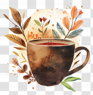 Coffee - Watercolor Coffee Cup With Autumn Theme Transparent PNG