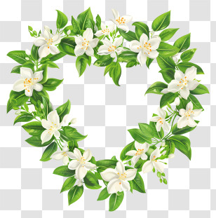 Heart Floral Wreath - Heart-shaped Wreath With White Flowers Transparent PNG