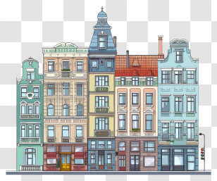 Building Architecture - Colorful Historical Row Buildings Illustration Transparent PNG