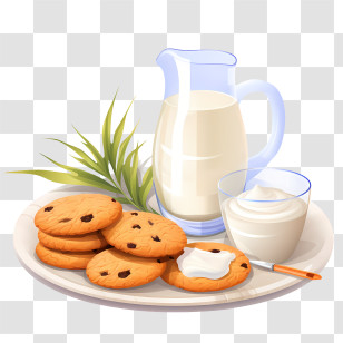 Cookies And Milk - Milk And Cookies With Cream And Green Leaf Transparent PNG