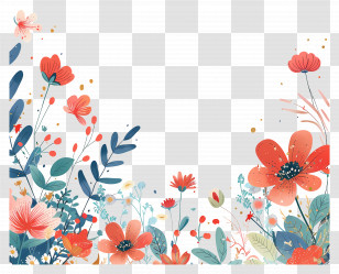 Flower Background - Beautiful Floral Frame With Red Flowers Transparent PNG