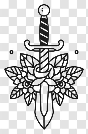 Knife - Sword With Floral Tattoo Design Transparent PNG