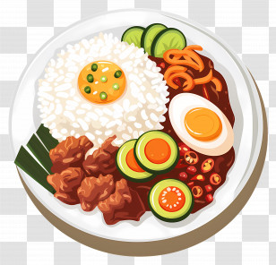 Nasi Lemak - Plate Of Balanced Food With Rice And Side Options Transparent PNG