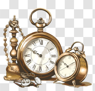 Cherish An Antique Day - Vintage Clocks And Pocket Watch Transparent PNG