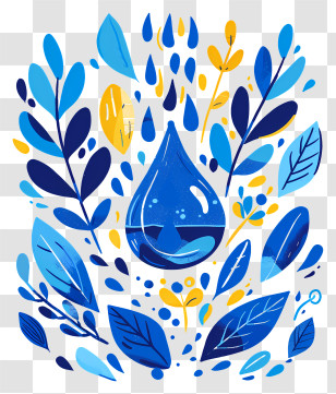 World Water Day - Blue Water Drop With Leaves Transparent PNG