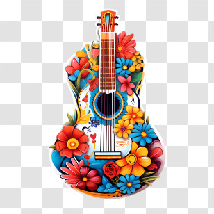 Day Of The Dead
 - Colorful Flower-Decorated Guitar Illustration Transparent PNG
