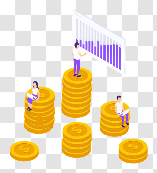 Stock Market - Stacks Of Gold Coins With Illustration Of People Transparent PNG