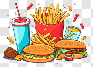 Vector Illustration - Colorful Fast Food Meal Illustration Transparent PNG