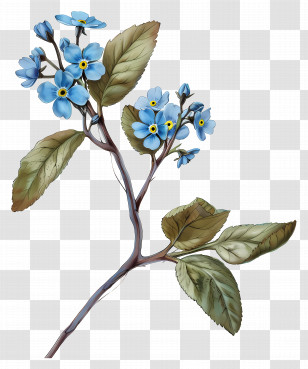 Forget Me Not Flower - Blue Flowers On A Branch Illustration Transparent PNG