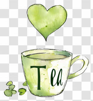 Tea - Green Tea Cup With Heart Art Transparent PNG