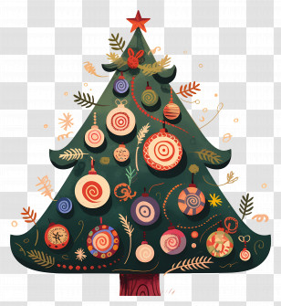 Whimsical Christmas Tree - Artfully Decorated Christmas Tree With Ornaments Transparent PNG
