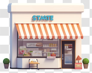 Small Retail Shop - Small Storefront With Striped Awning Transparent PNG