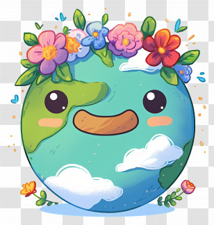 Cute Earth - Smiling Earth With Flower Crown For Earth Day Transparent PNG