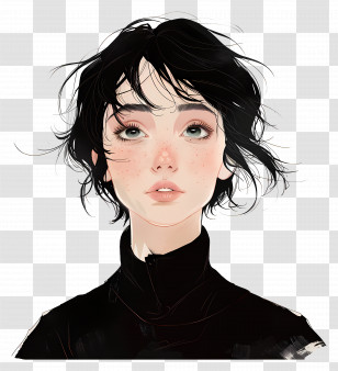 Blush - Artistic Portrait Of A Girl With Black Hair Transparent PNG