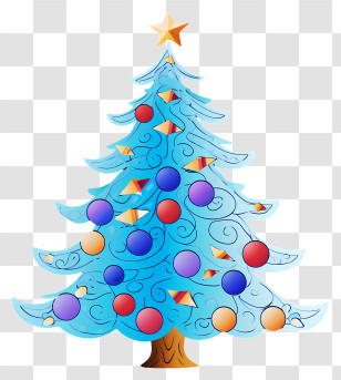 Christmas Tree - Illustration Of A Decorated Blue Christmas Tree Transparent PNG