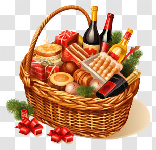 Picnic Basket - Festive Gift Basket With Food And Drinks Transparent PNG