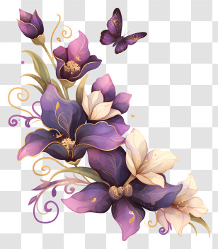 Flower Butterfly Corner - Purple Floral Bouquet With Butterfly Transparent PNG