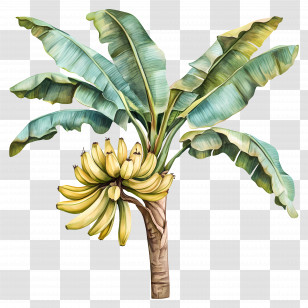 Banana Tree - Banana Tree With Fruits In Tropical Style Transparent PNG