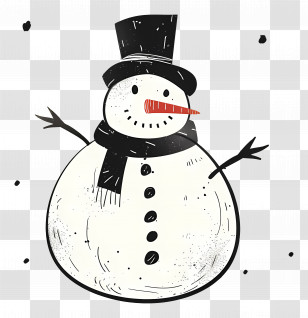 Snowman - Cartoon Snowman With Top Hat And Scarf Transparent PNG